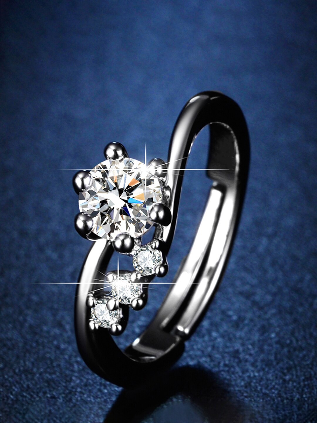

Designs & You Silver-Plated American Diamond Studded Adjustable Finger Ring