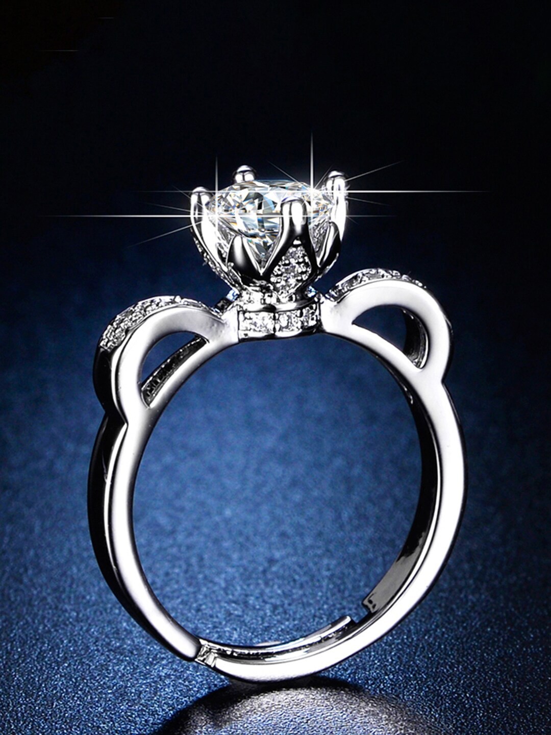 

Designs & You Silver-Plated Crystal Studded Adjustable Finger Ring