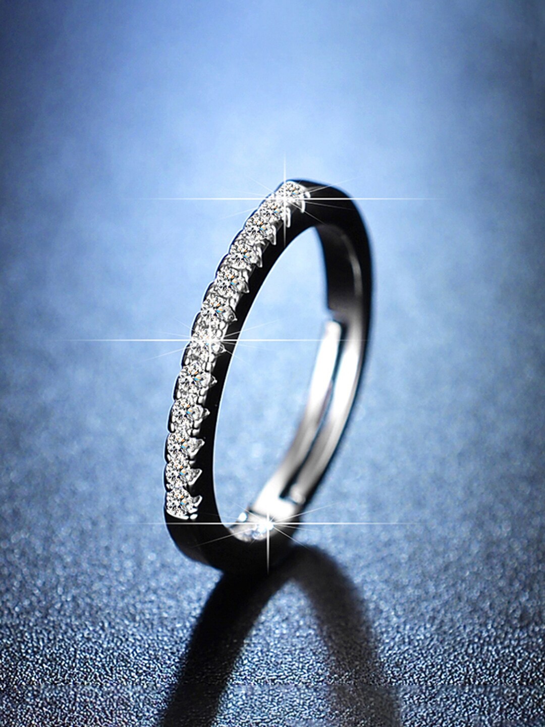

Designs & You Silver-Plated American Diamond Studded Adjustable Finger Ring