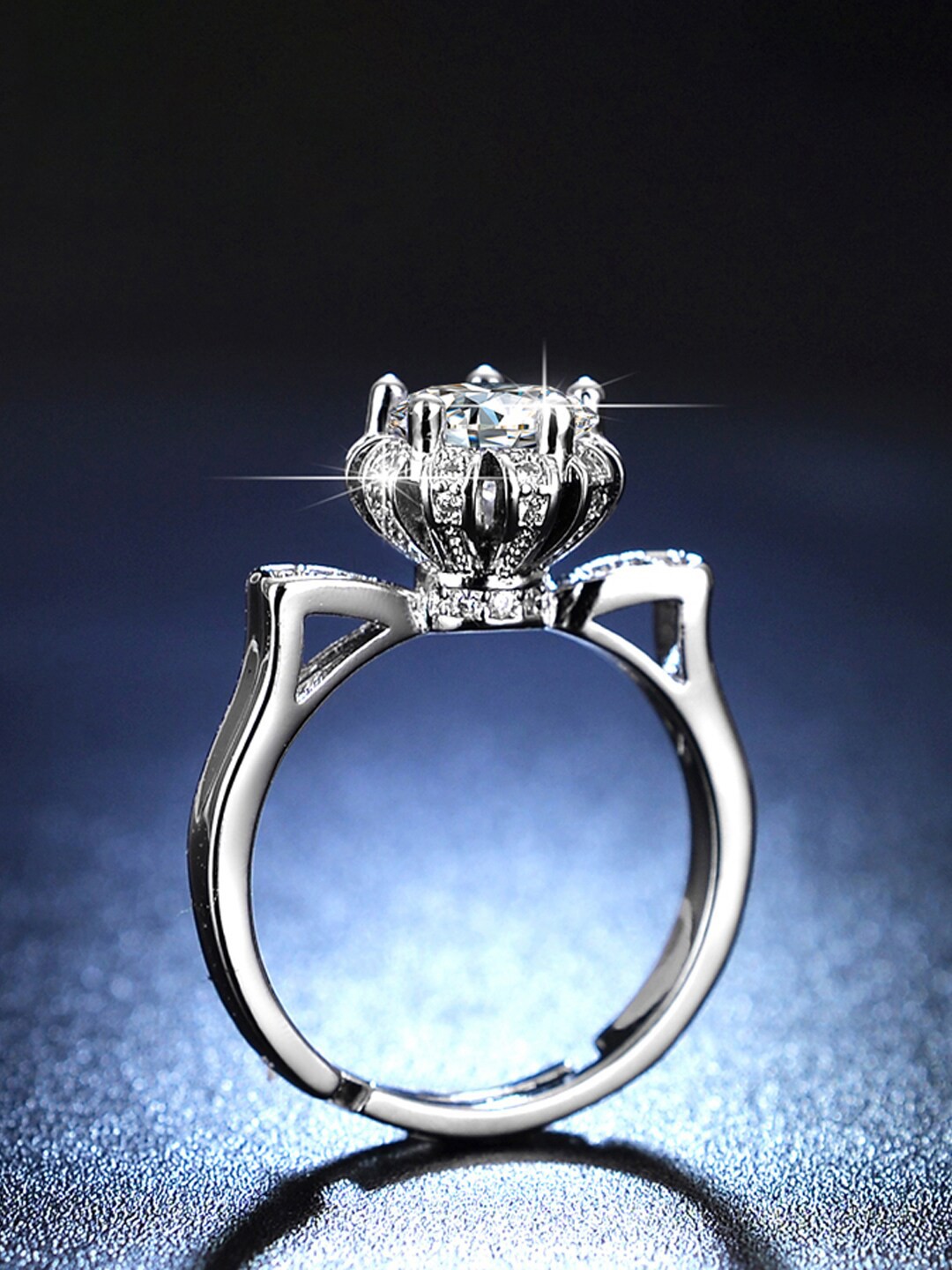 

Designs & You Silver-Plated American Diamond Studded Finger Ring