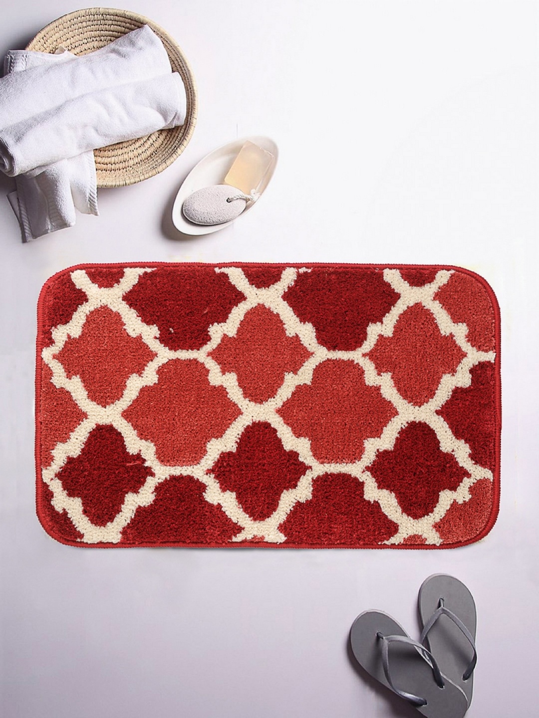 

ROMEE Orange/Red Printed Rectangular Patterned Bath Rug