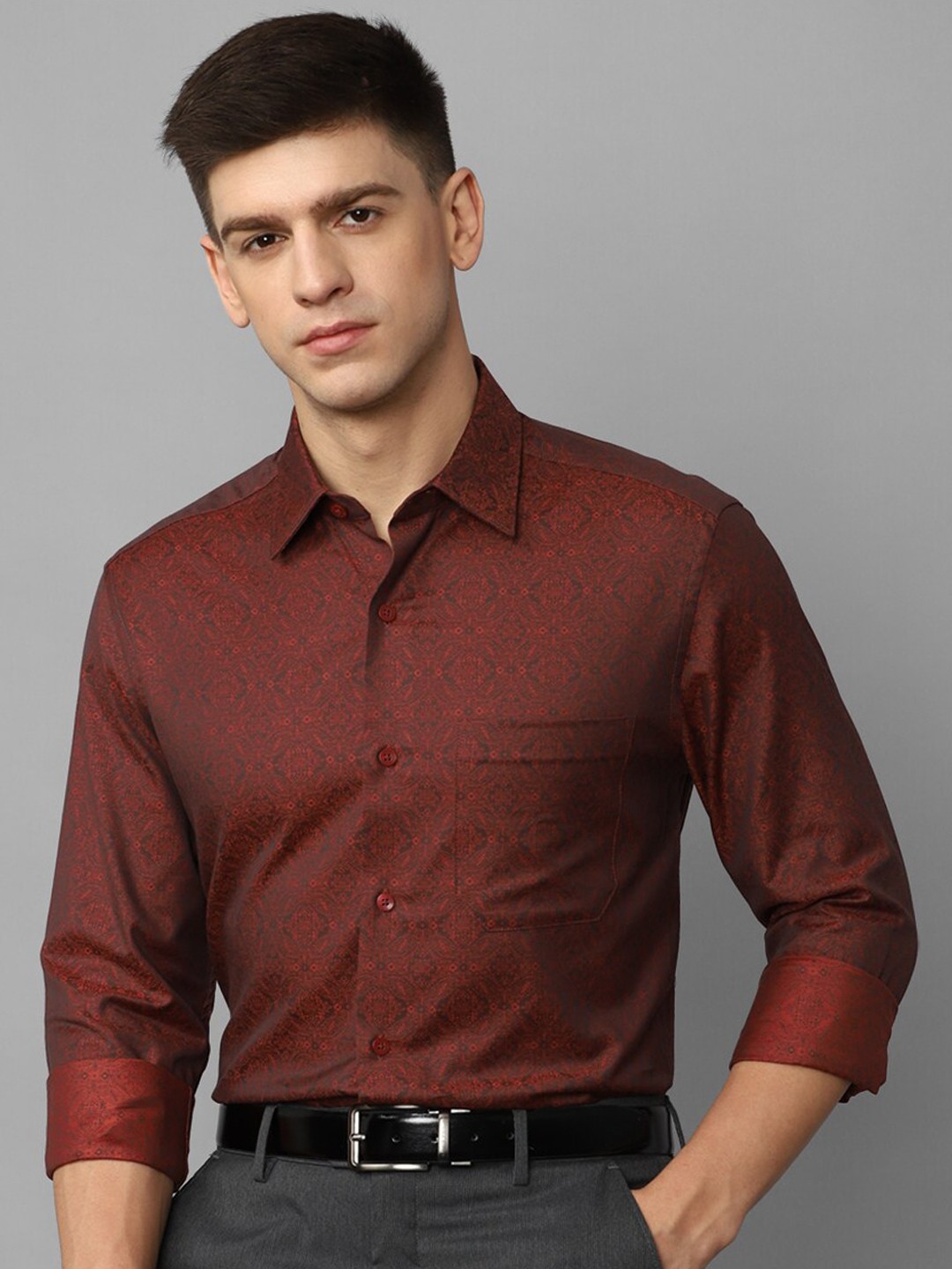 

Louis Philippe Printed Pure Cotton Formal Shirt, Maroon