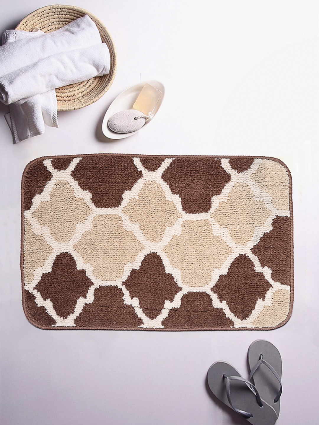 

ROMEE Brown/Beige Patterned Rectangular Printed Bath Rug