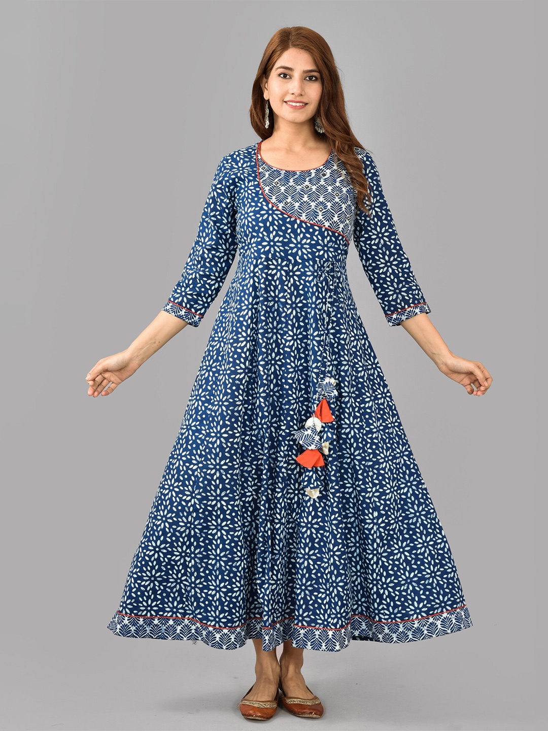 

KALINI Ethnic Motifs Printed Cotton Maxi Dress, Blue