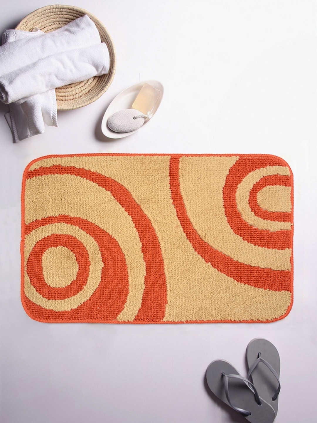 

ROMEE Beige/Orange Patterned Rectangular Printed Bath Rug