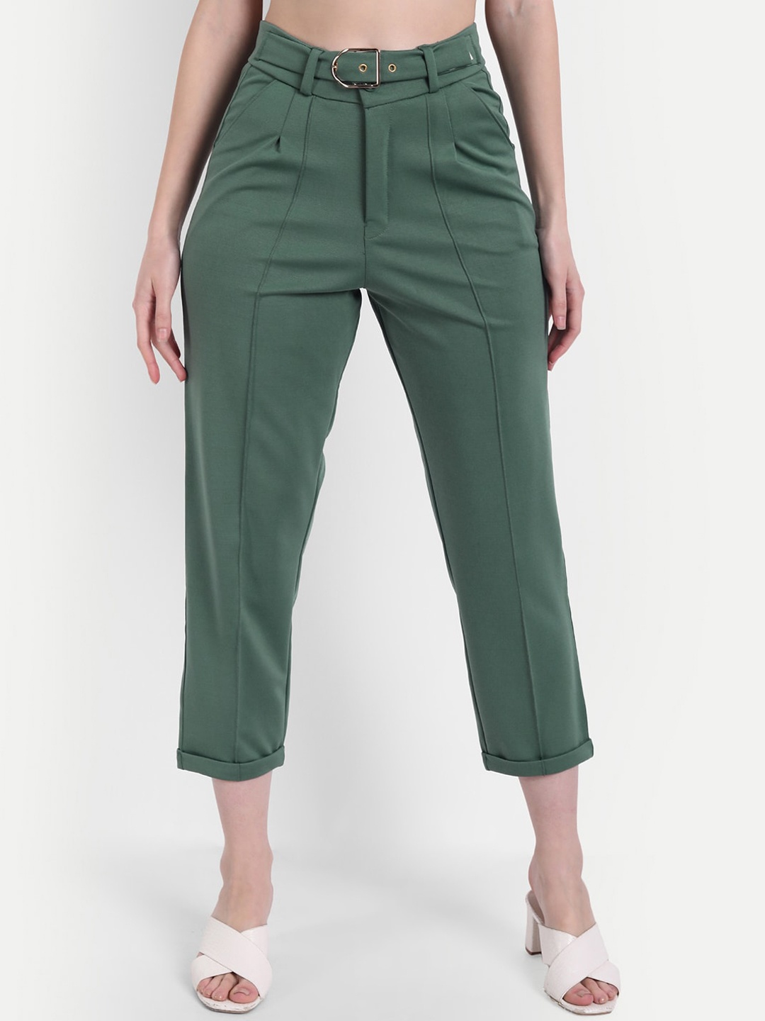 

BROADSTAR Smart Straight Fit High-Rise Easy Wash Pleated Trousers, Green