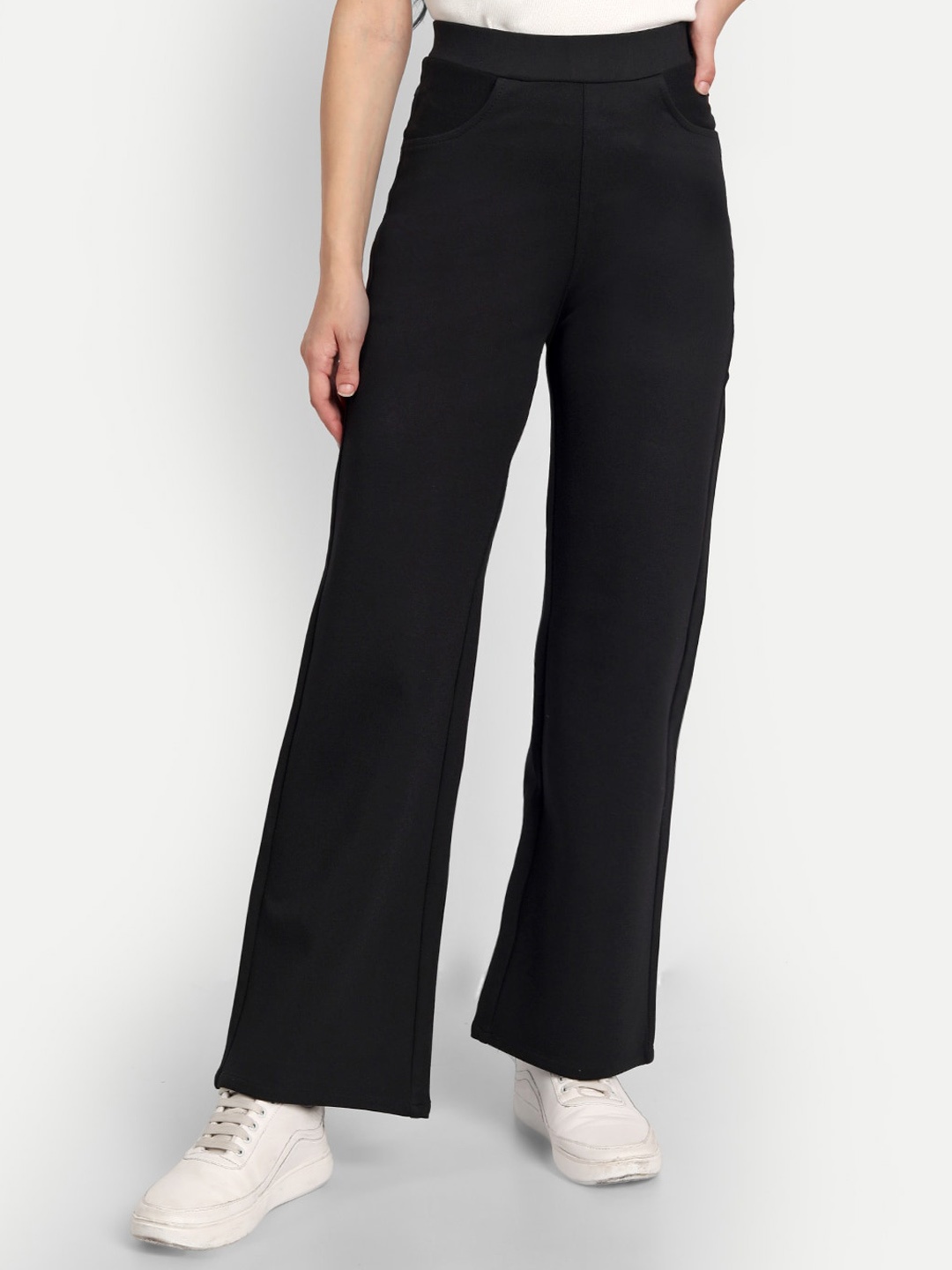 

BROADSTAR Women Smart Straight Fit Easy Wash Trousers, Black