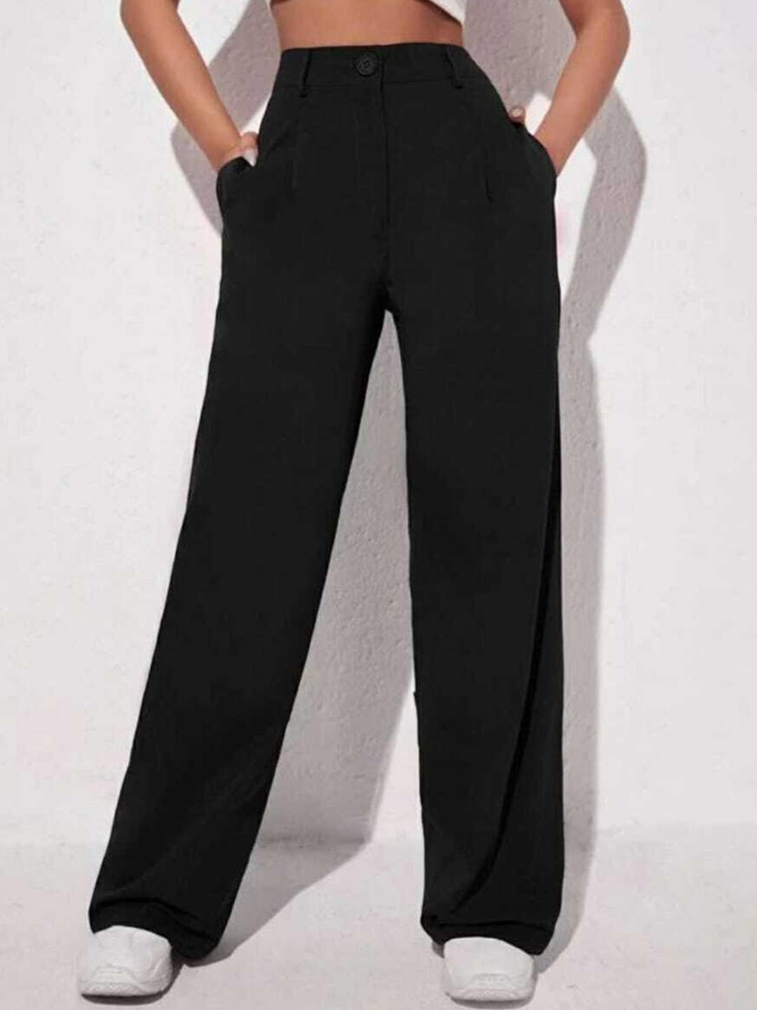 

BROADSTAR Women Smart Loose Fit High-Rise Easy Wash Pleated Trousers, Black