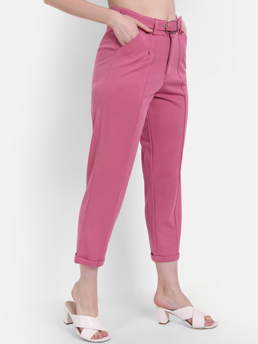 

BROADSTAR Women Smart Straight Fit High-Rise Easy Wash Trousers, Rose