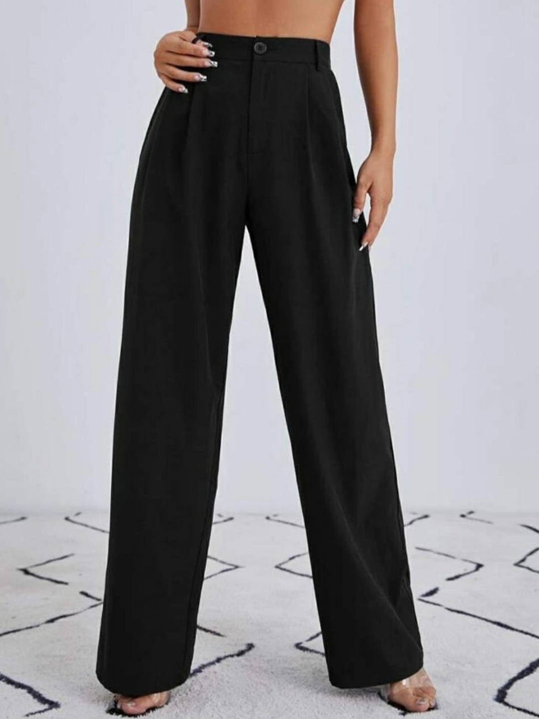 

BROADSTAR Smart Loose Fit High-Rise Easy Wash Trousers, Black