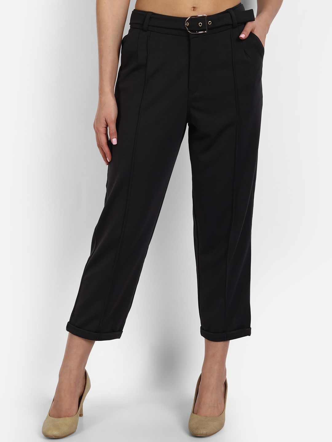 

BROADSTAR Women Smart Straight Fit High-Rise Easy Wash Pleated Trousers, Grey