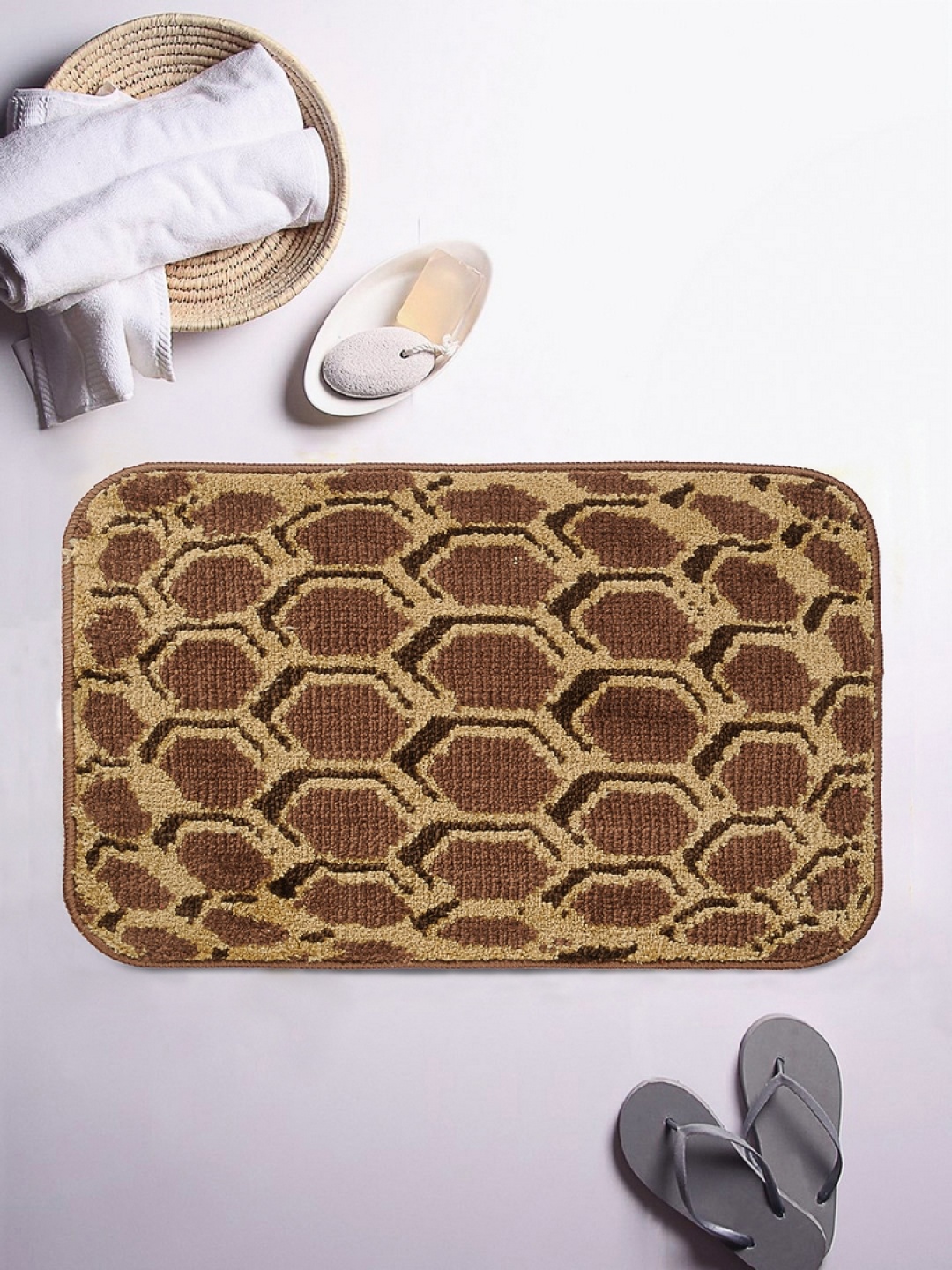 

ROMEE Brown Patterned Rectangular Bath Rug