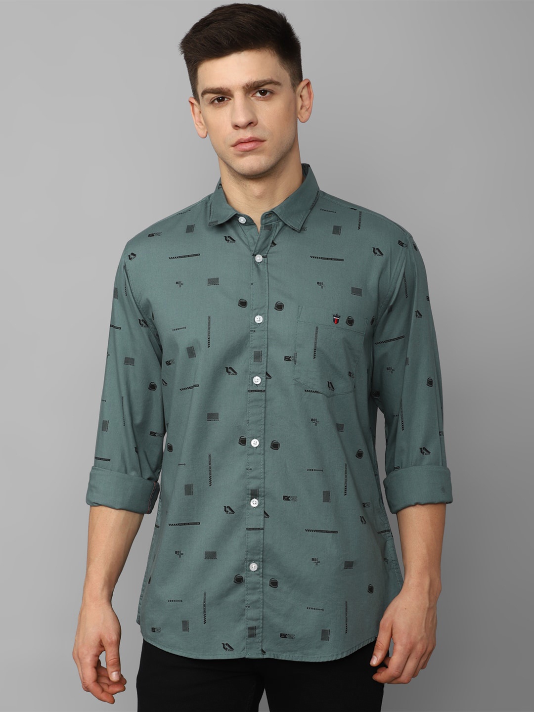

Louis Philippe Jeans Slim Fit Conversational Printed Pure Cotton Casual Shirt, Grey