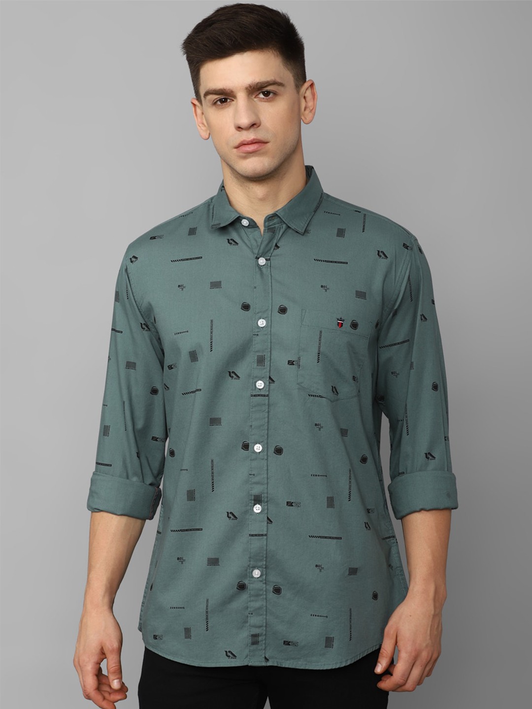 

Louis Philippe Jeans Slim Fit Conversational Printed Pure Cotton Casual Shirt, Grey
