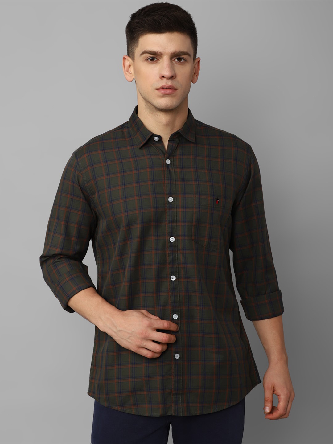 

Louis Philippe Jeans Slim Fit Tartan Checked Pure Cotton Casual Shirt, Green