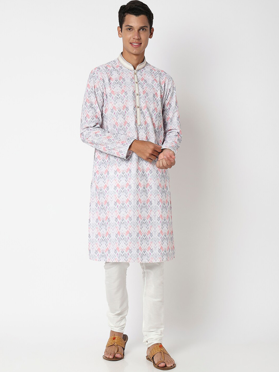 

Ethnicity Embroidered Straight Kurta With Churidar, Off white
