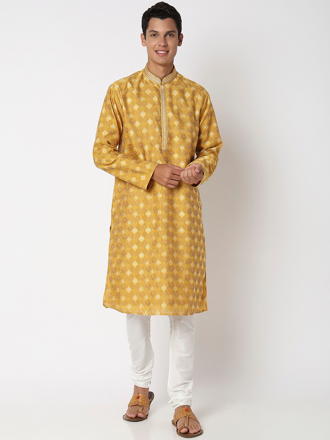 

Ethnicity Ethnic Motifs Woven Design Jacquard Kurta With Churidar, Yellow