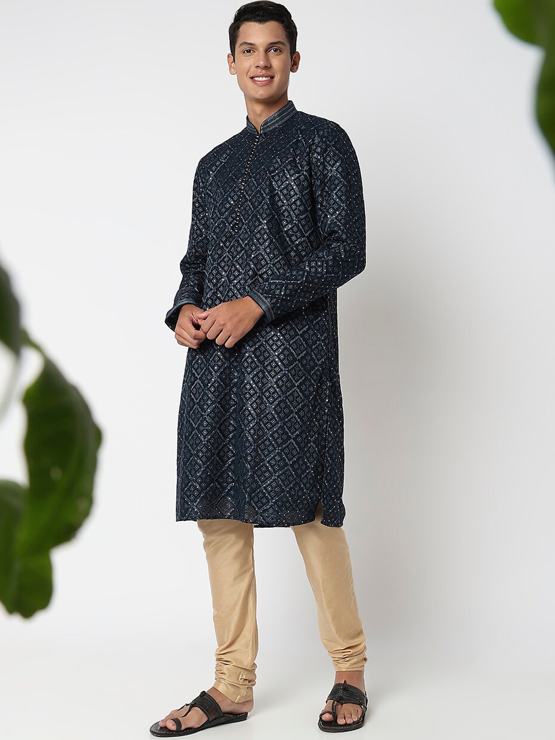 

Ethnicity Embroidered Straight Kurta With Churidar, Blue