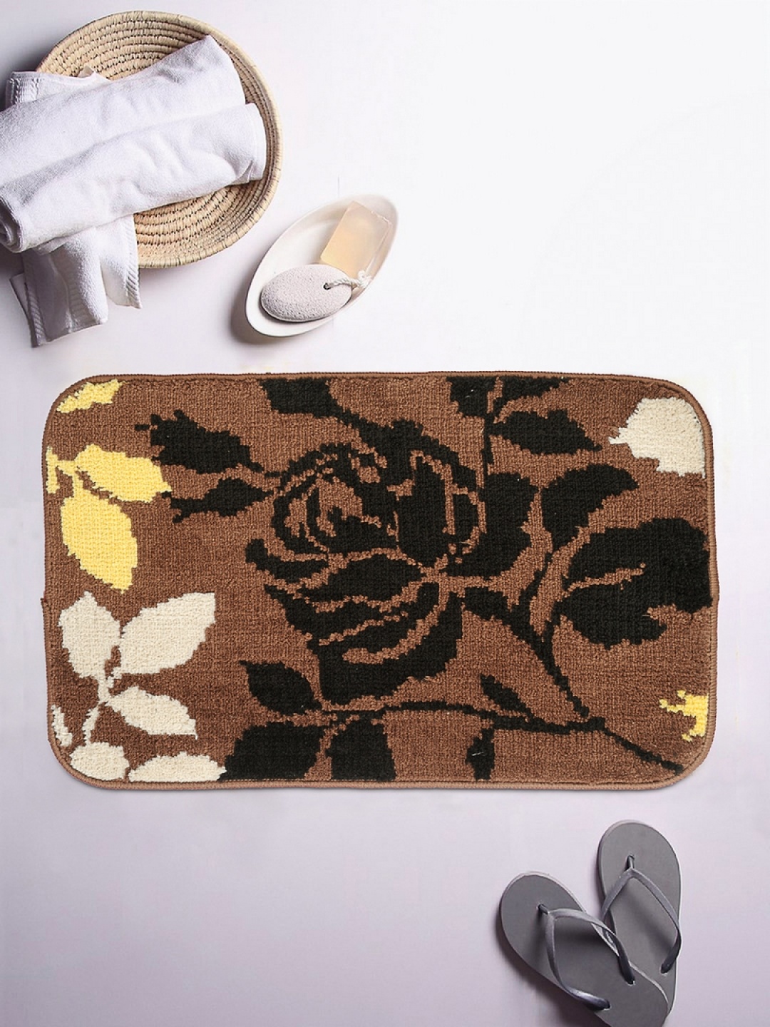 

ROMEE Brown Patterned Rectangular Bath Rug