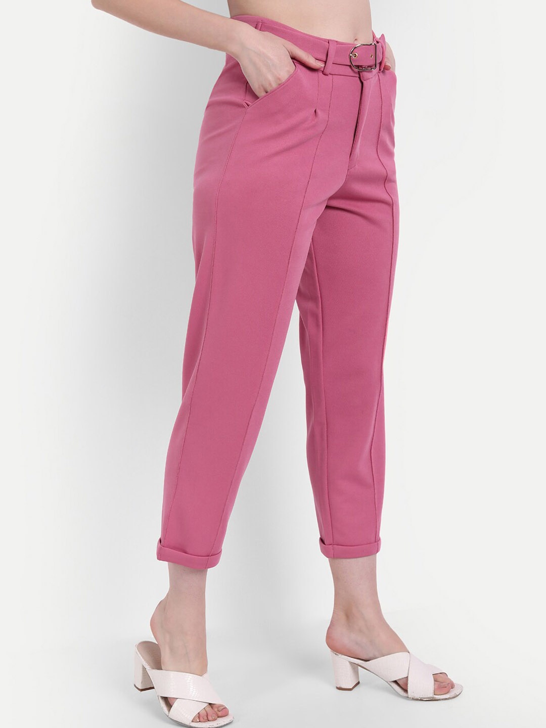 

Next One Women Smart Straight Fit High-Rise Easy Wash Trousers, Rose