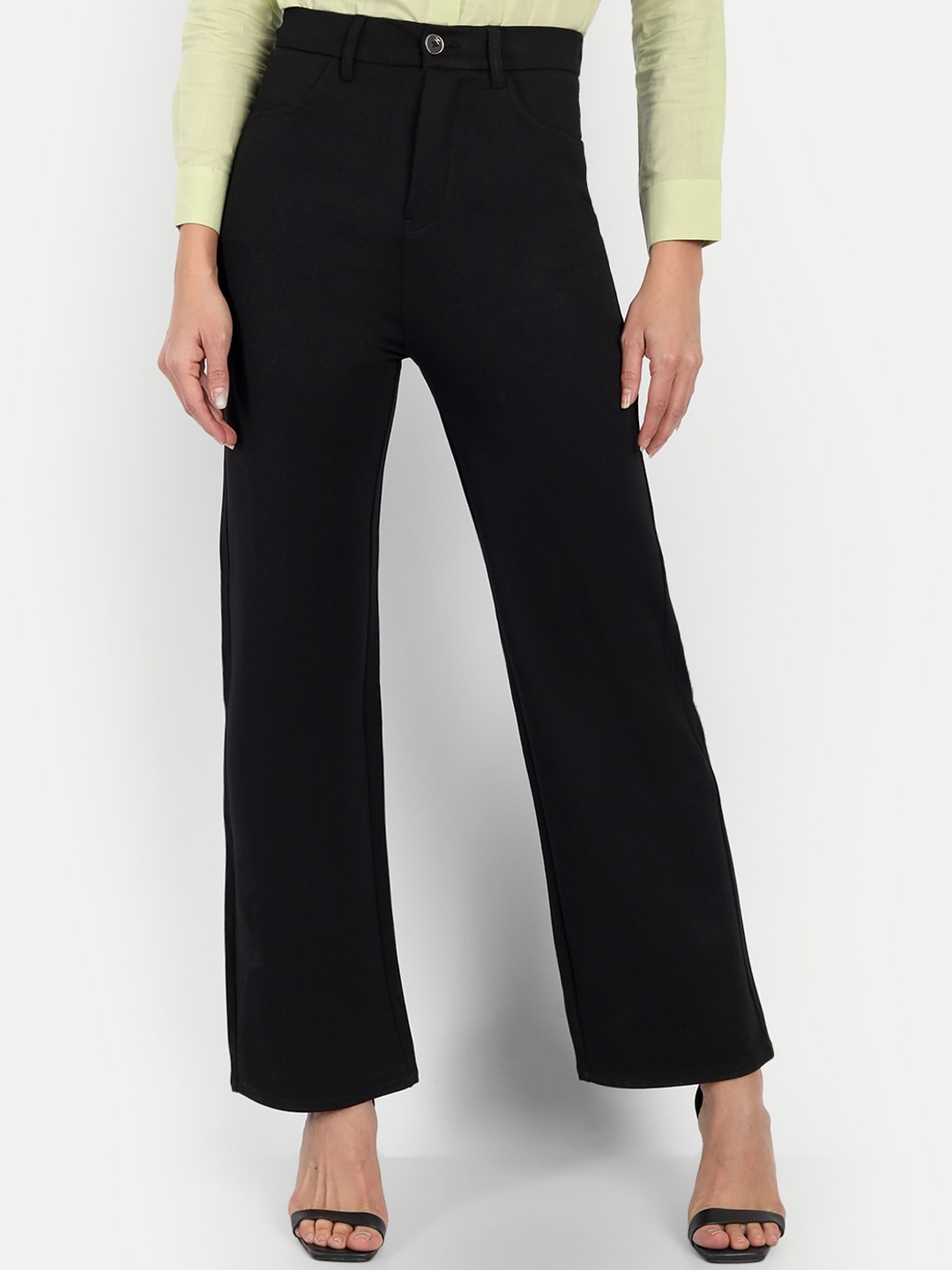 

Next One Women Smart Loose Fit High-Rise Easy Wash Formal Trousers, Black