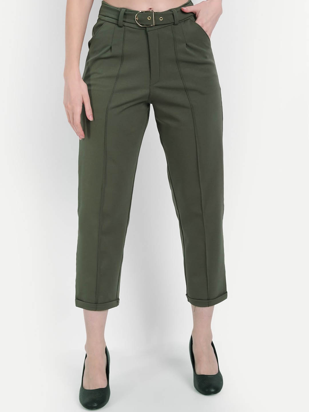 

Next One Women Smart Straight Fit High-Rise Easy Wash Trousers, Green
