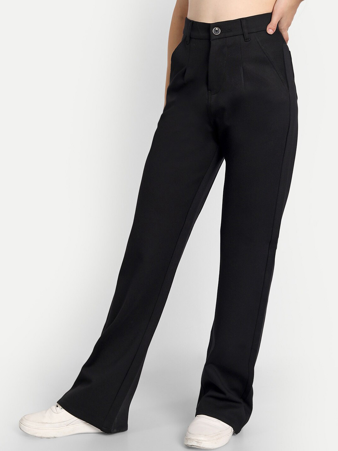 

Next One Women Smart Straight Fit High-Rise Easy Wash Formal Trousers, Black