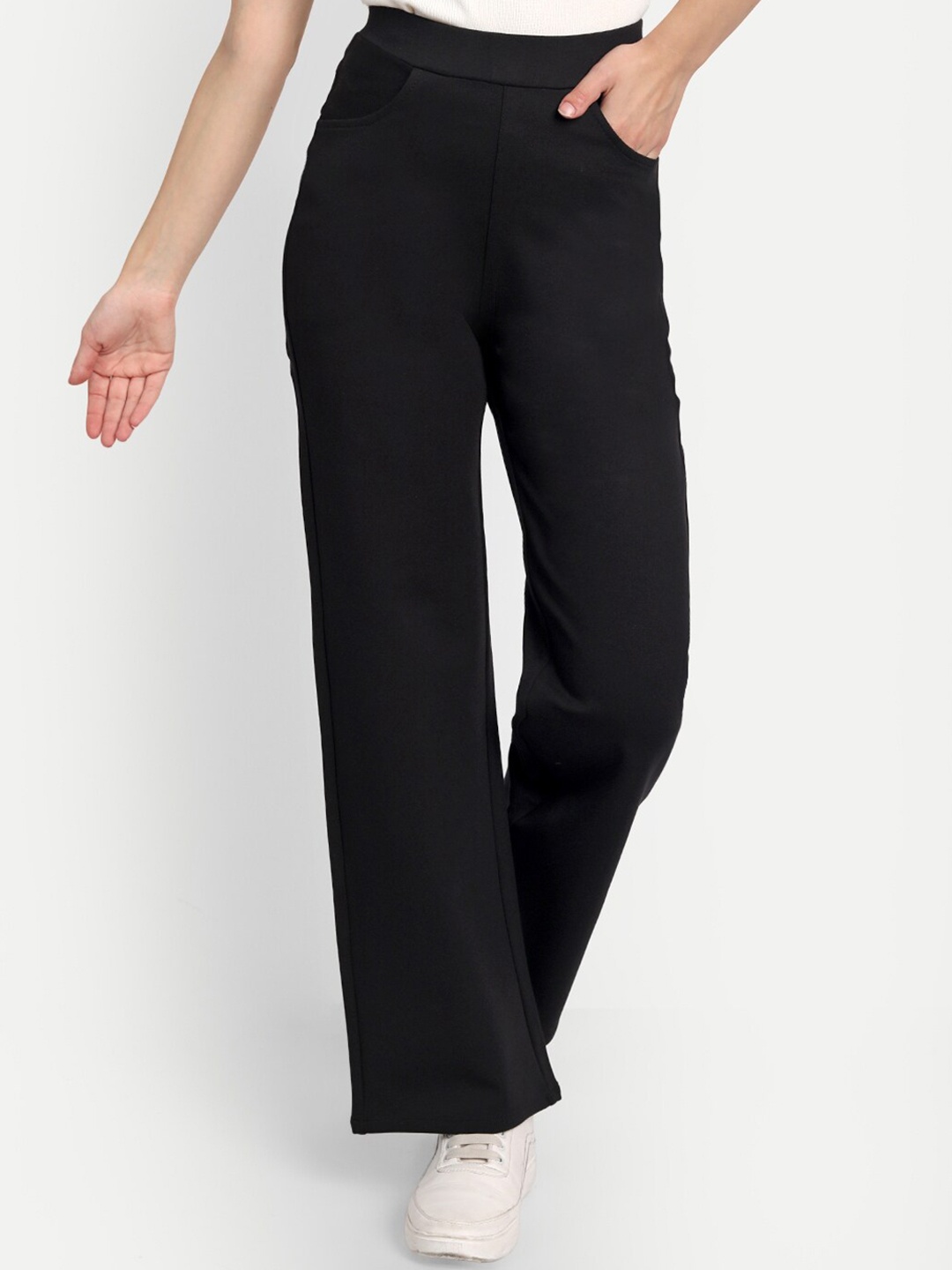 

Next One Women Smart Straight Fit High-Rise Easy Wash Trousers, Black