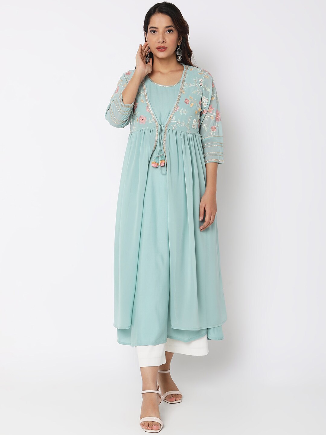 

Ethnicity Floral Embroidered Gotta Patti Anarkali Kurta, Green