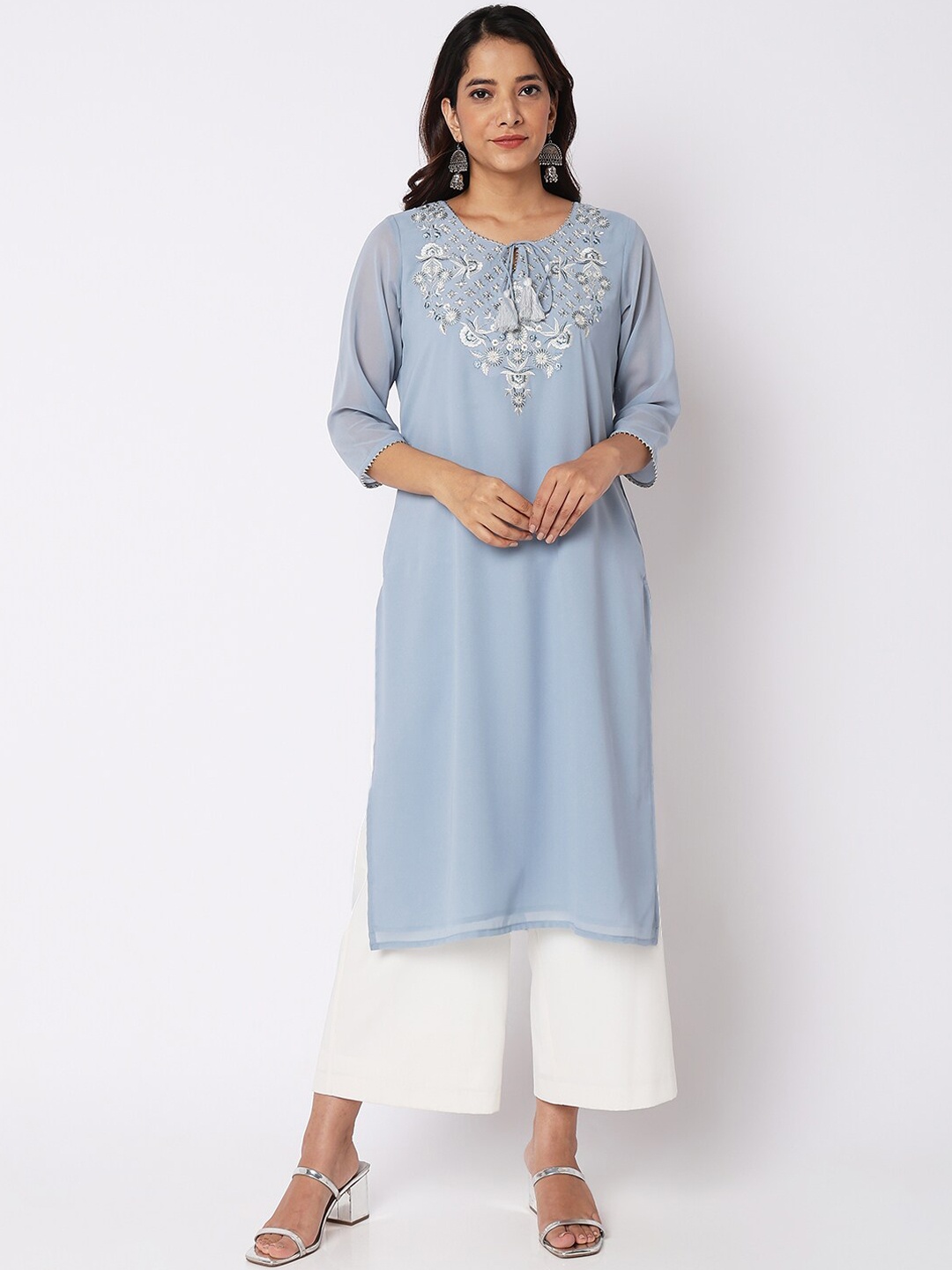 

Ethnicity Floral Embroidered Straight Kurta, Blue