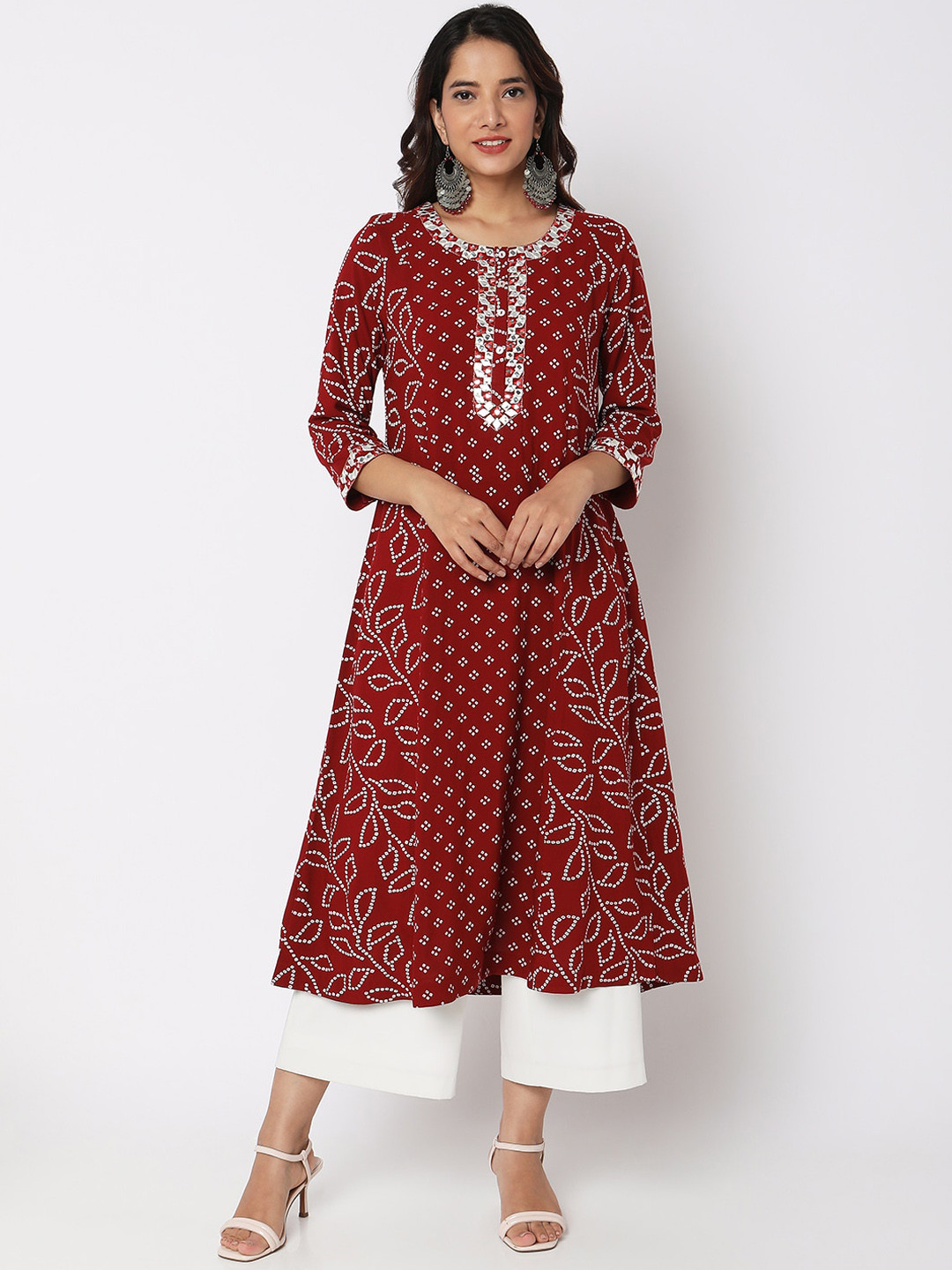 

Ethnicity Bandhani Printed Mirror Work Anarkali Kurta, Maroon