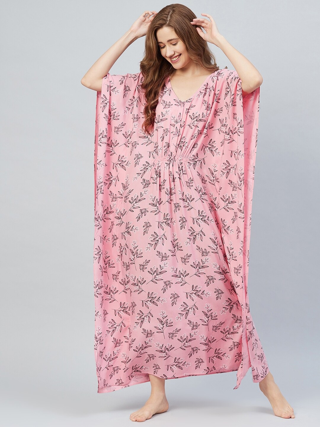 

The Snug Studio Pink Floral Printed Kaftan Maxi Nightdress