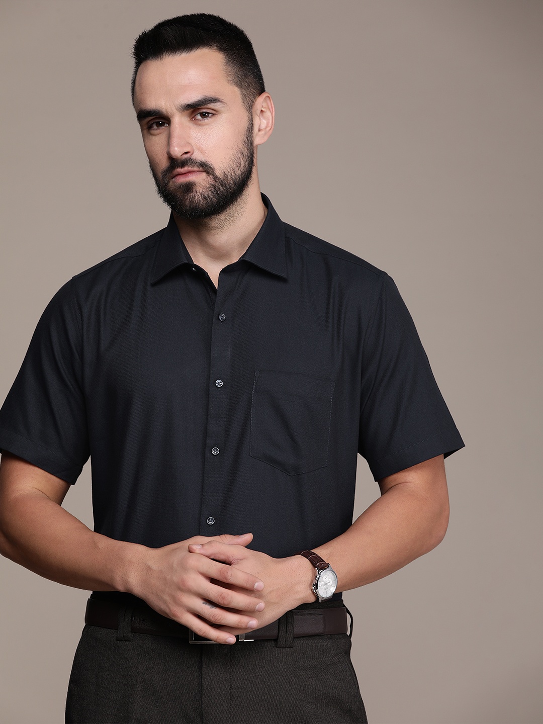 

Van Heusen Spread Collar Cotton Formal Shirt, Black