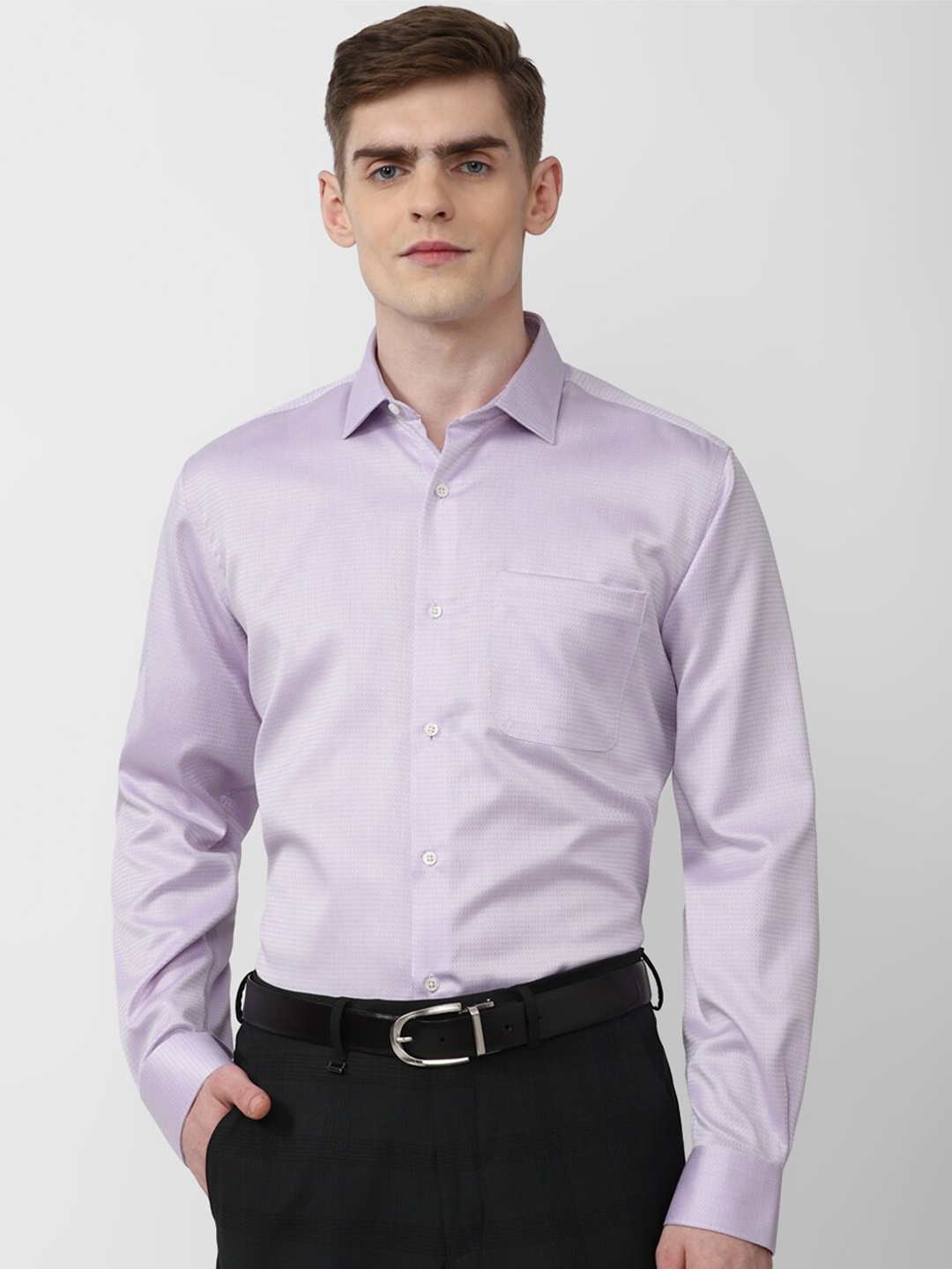 

Van Heusen World Wear Self Design Spread Collar Cotton Formal Shirt, Purple
