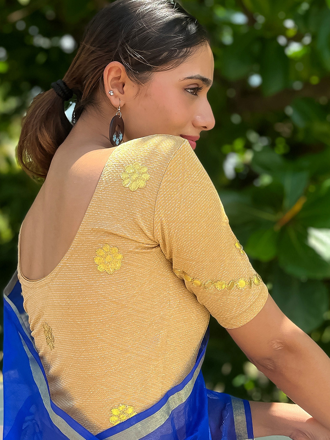 

Bindigasm's Advi Gotta Patti Embroidery Stretchable Saree Blouse, Beige