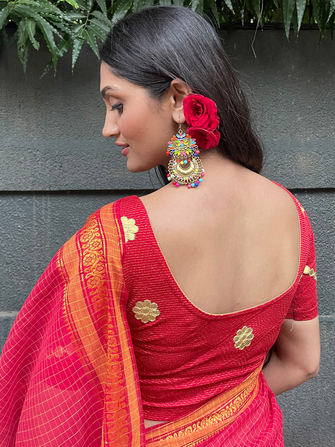 

Bindigasm's Advi Gotta Patti Embroidery Stretchable Saree Blouse, Red