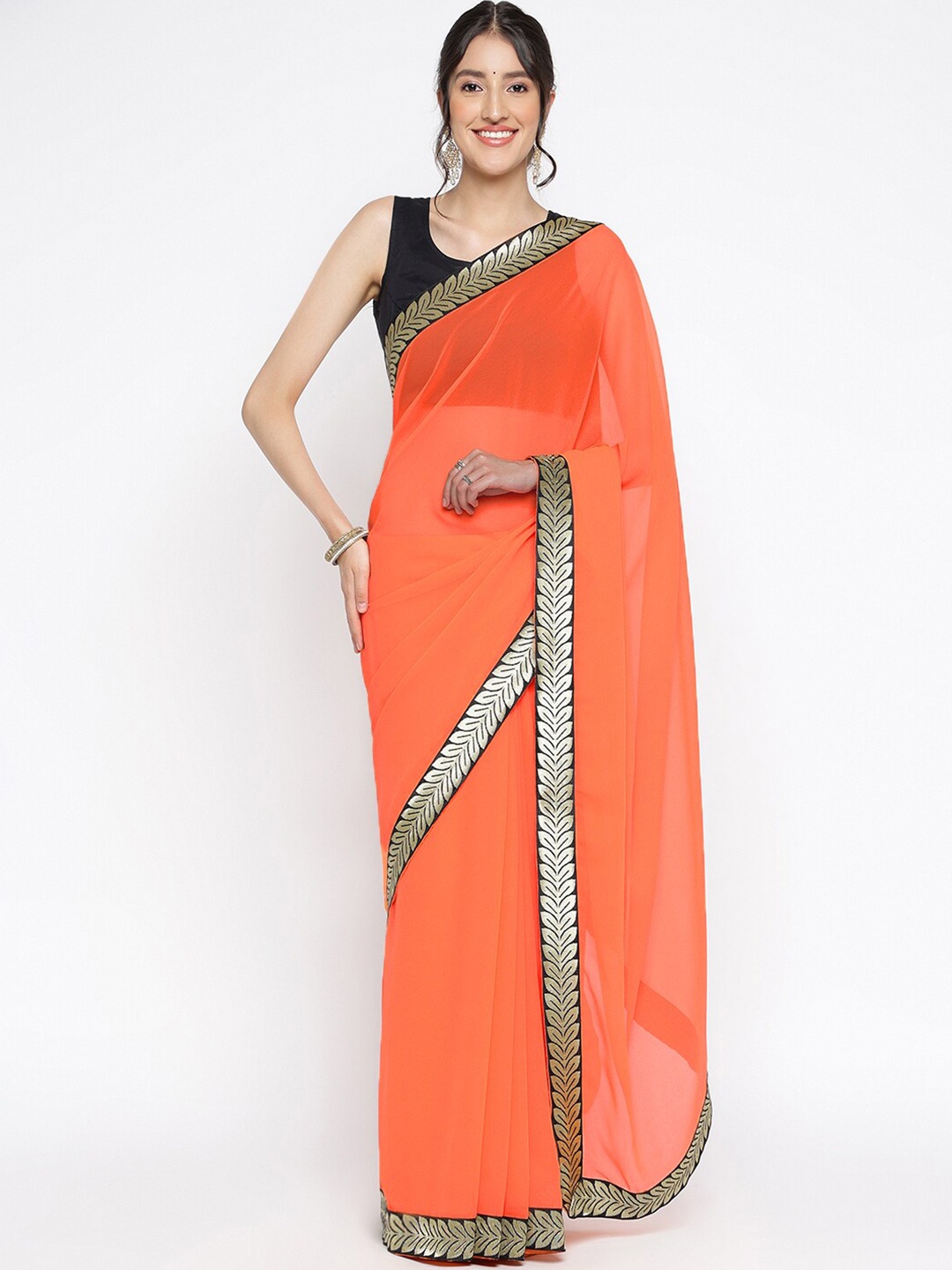 

Ambuja International Zari Pure Georgette Saree, Orange