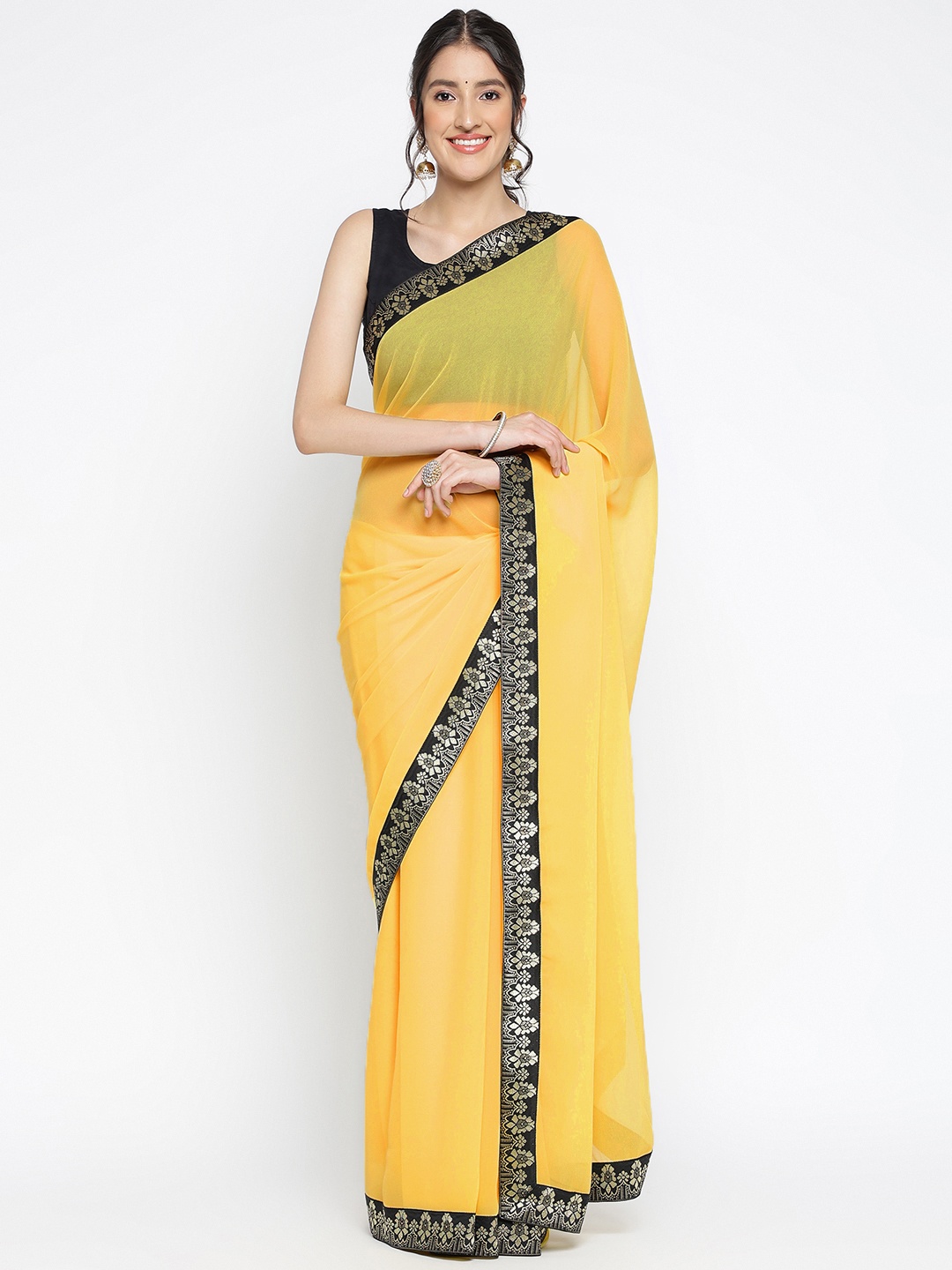 

Ambuja International Zari Pure Georgette Saree, Yellow