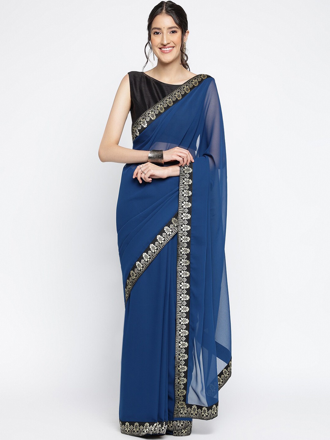 

Ambuja International Zari Pure Georgette Saree, Blue