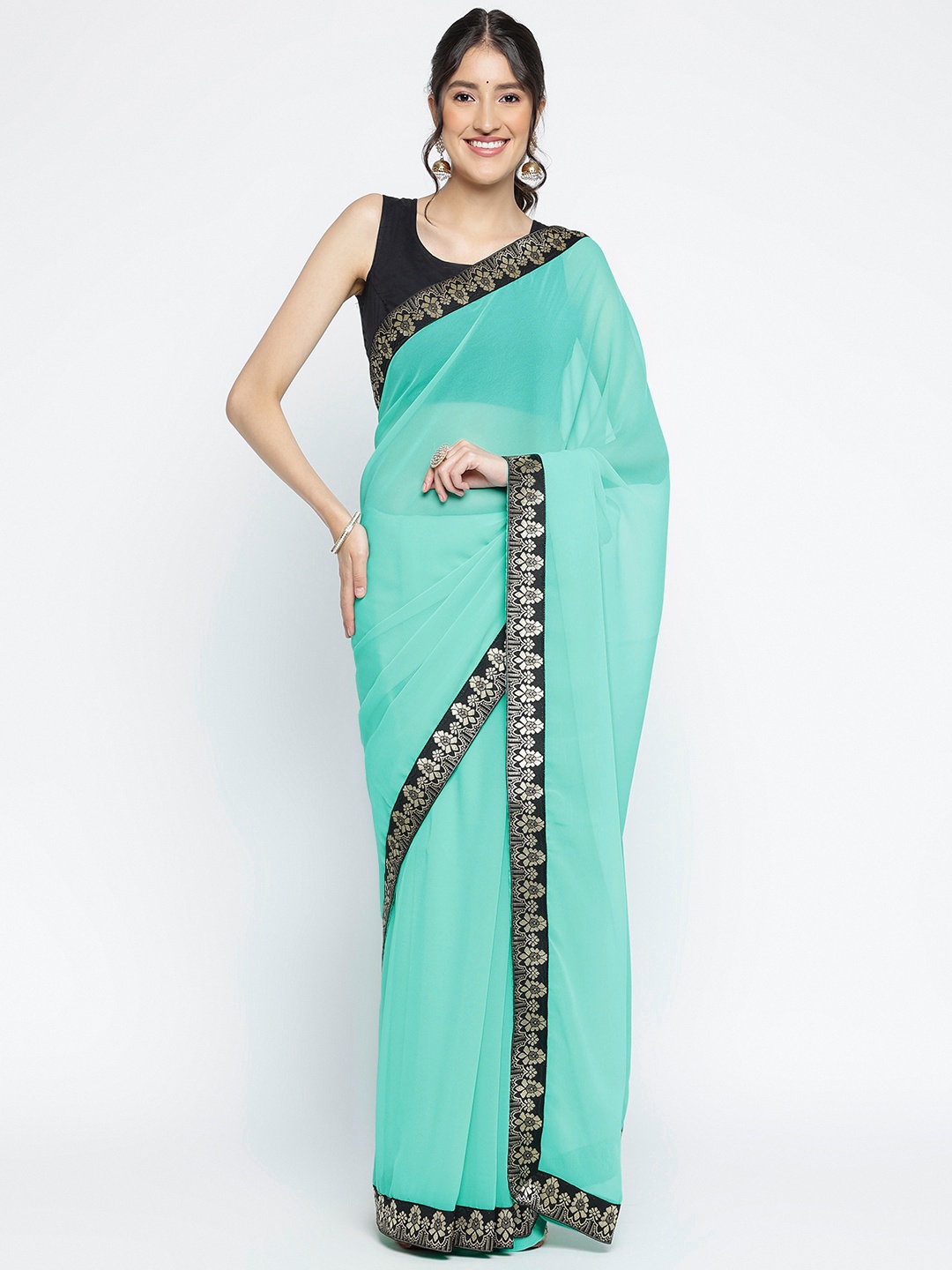 

Ambuja International Zari Pure Georgette Saree, Teal