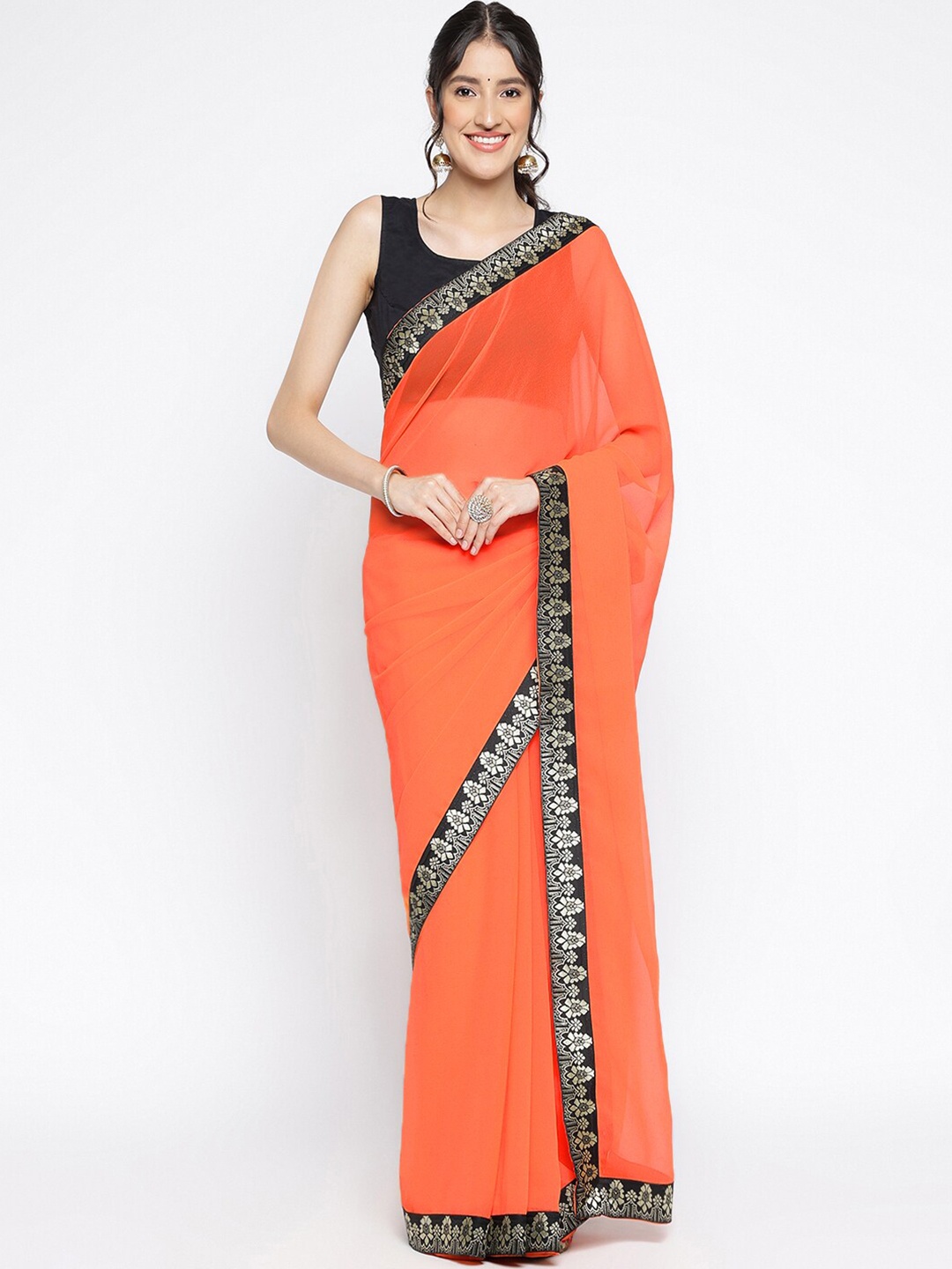 

Ambuja International Zari Pure Georgette Saree, Orange