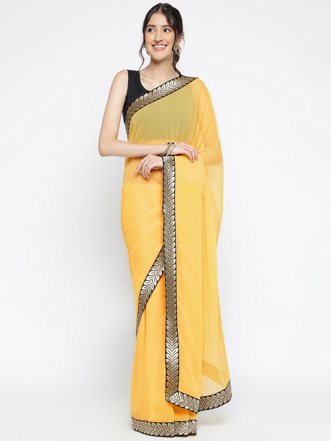 

Ambuja International Zari Pure Georgette Saree, Yellow