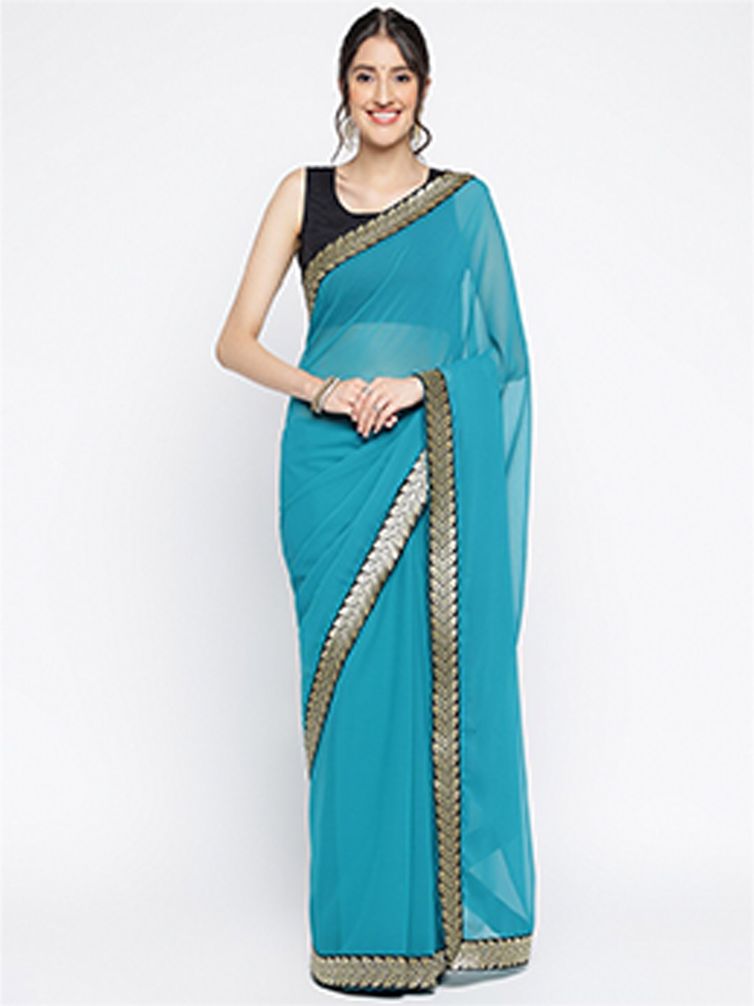 

Ambuja International Zari Pure Georgette Saree, Turquoise blue