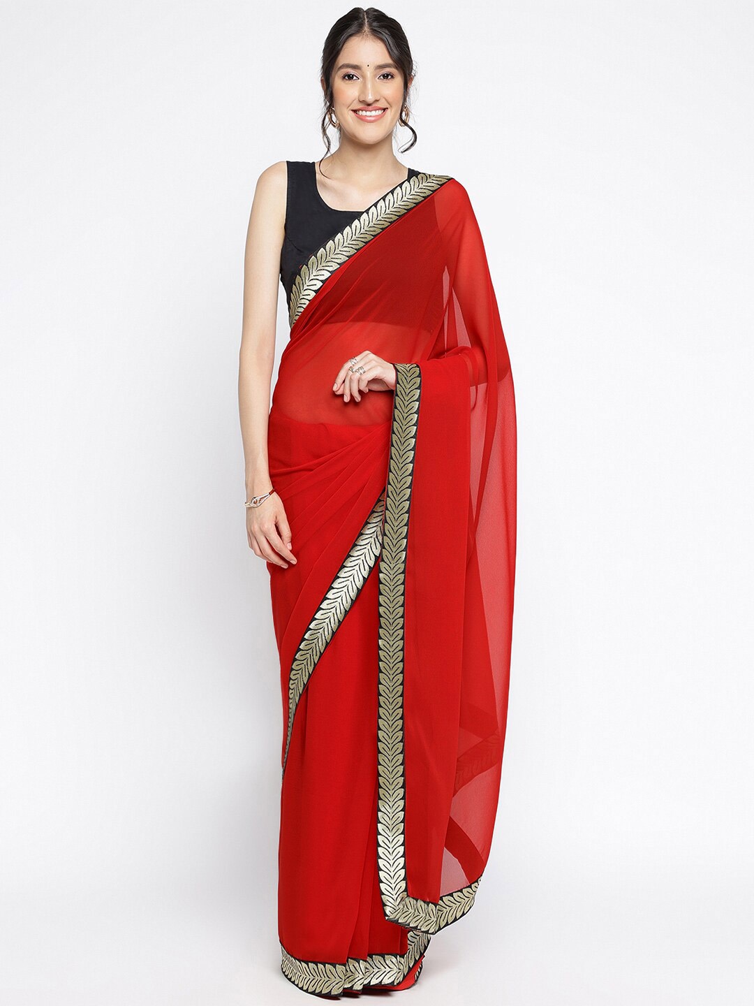 

Ambuja International Zari Pure Georgette Saree, Red