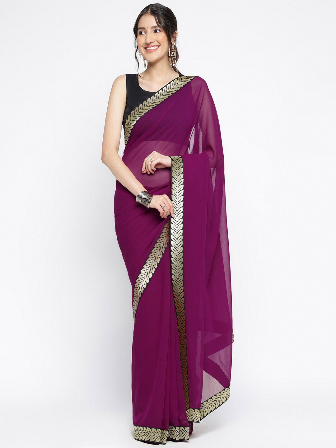 

Ambuja International Zari Pure Georgette Saree, Purple