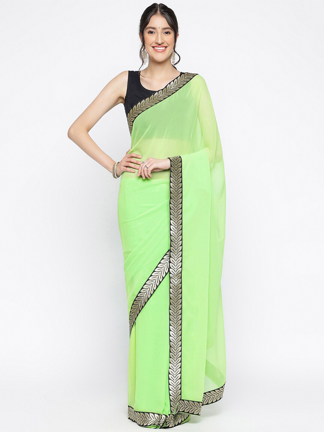 

Ambuja International Zari Pure Georgette Saree, Sea green