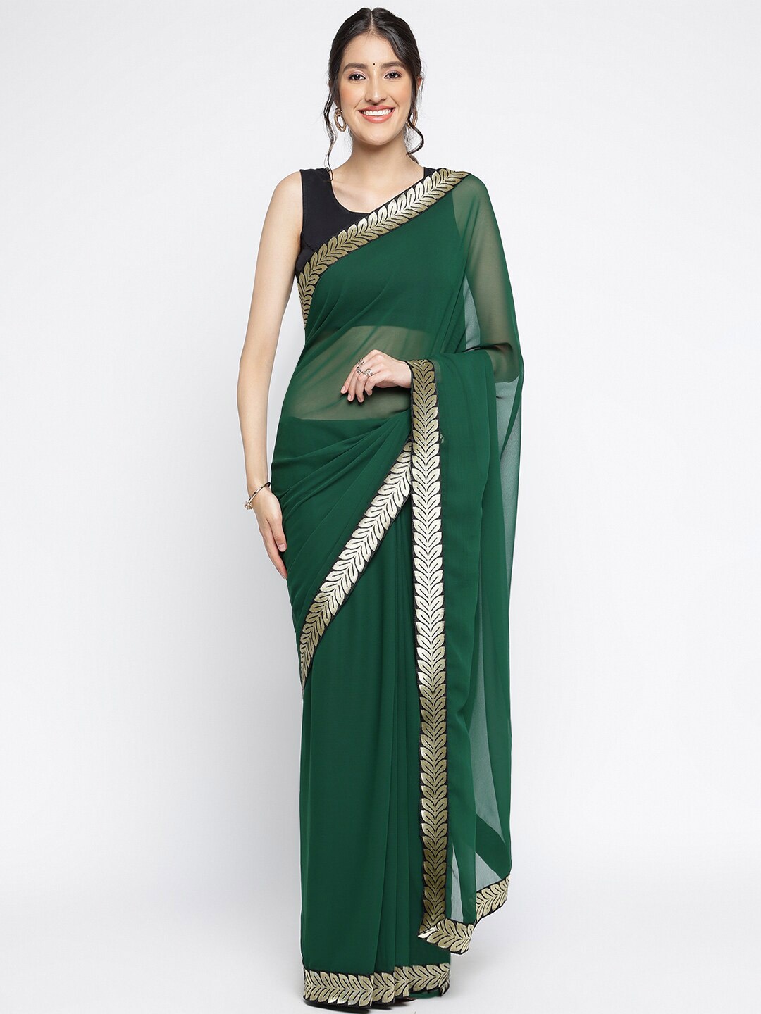 

Ambuja International Zari Pure Georgette Saree, Green