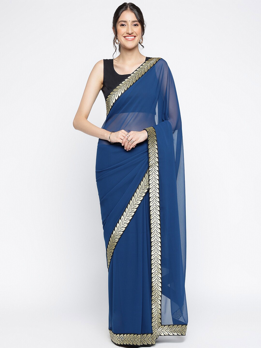 

Ambuja International Zari Pure Georgette Saree, Blue