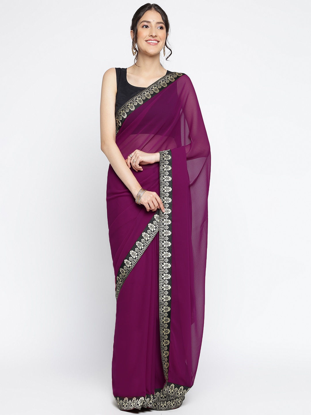 

Ambuja International Zari Pure Georgette Saree, Purple