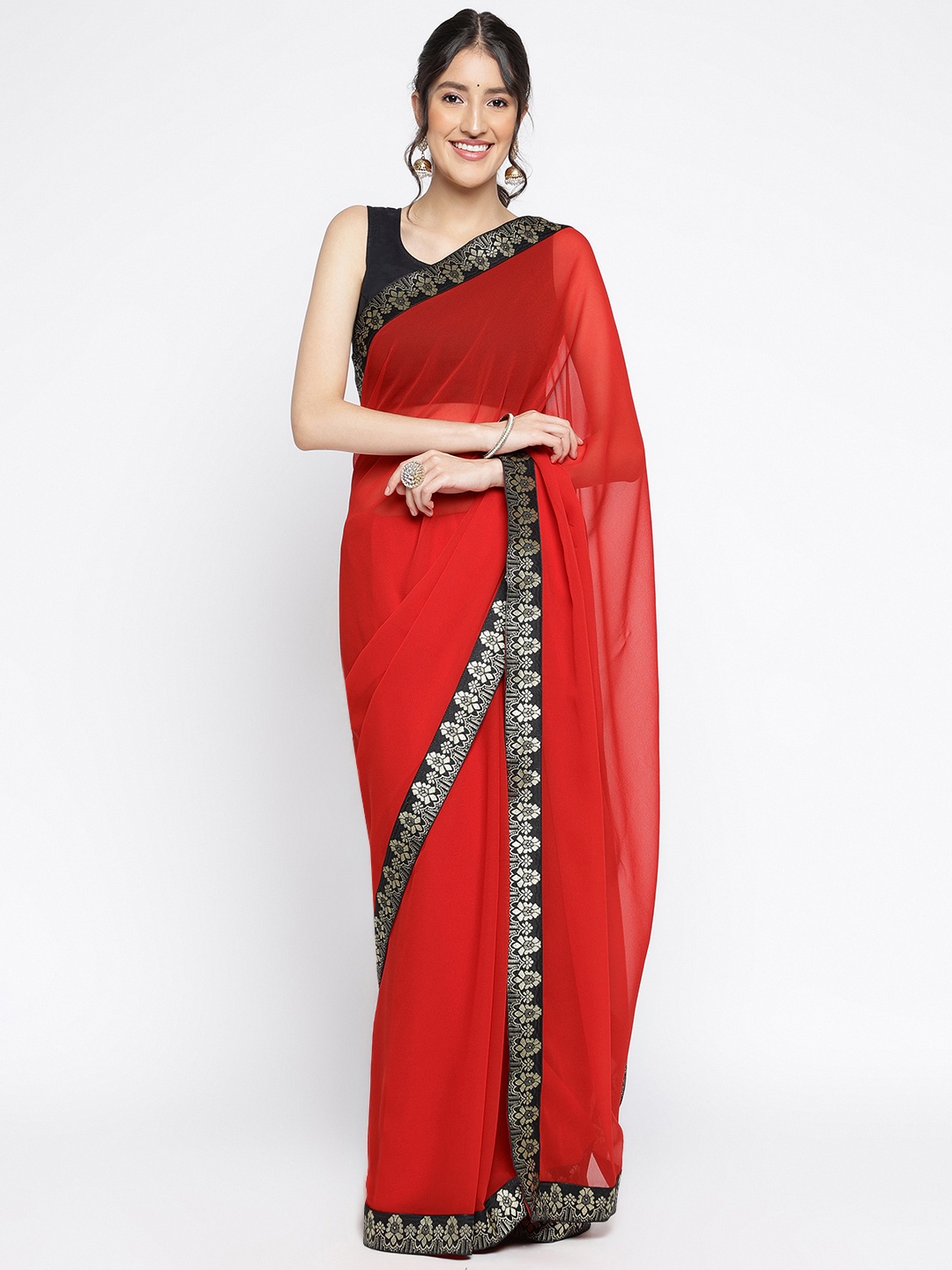 

Ambuja International Zari Pure Georgette Saree, Red